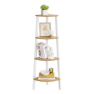 Vasagle Eckregal, 4 Ebenen, Nature-Weiß, ideal für Wohnzimmer, Bücher und Deko.