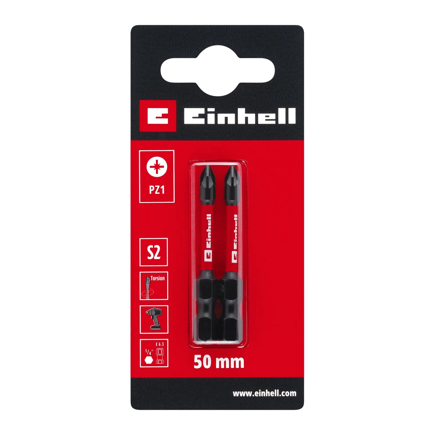 Einhell Impact Bit-Set, 2-teilig, PZ1, 50 mm. Schraubendreher-Bits für Akkuschrauber.