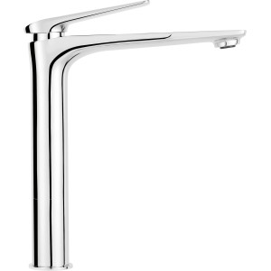 Moderne, hohe Waschtischarmatur WT-5081 von baliv in Chrom für Aufsatzwaschbecken.