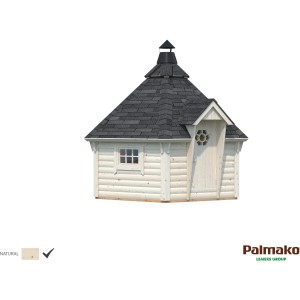 Palmako Grillkota Eva aus Holz, 376x326 cm, mit Fenster und Tür. Ideal für gemütliche Grillabende im Garten.