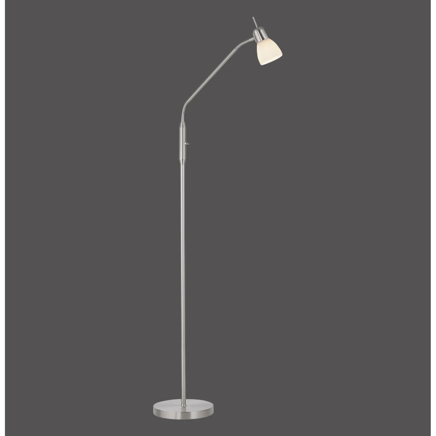 Stahlfarbene Design-Stehlampe Karo, höhenverstellbar (118-159,5 cm) für Wohnräume.