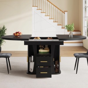 Merax Esstisch 118x158 cm Schwarz Rund Ausziehbar Oval 6 Personen Stauraum