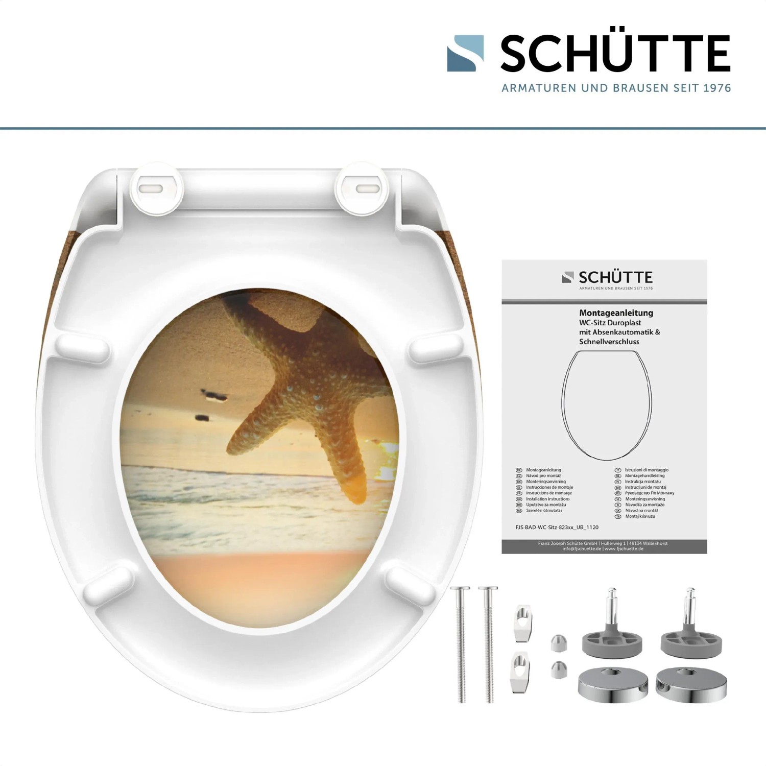 Schütte WC-Sitz Sea Star Duroplast mit Absenkautomatik und Schnellverschluss.