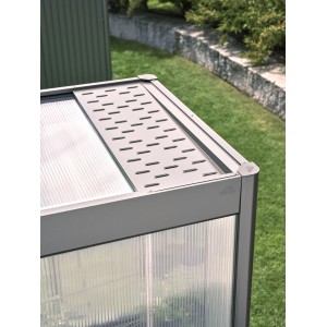 Biohort Wetterschutzblech für Florentina Gewächshaus, Dunkelgrau-Metallic, Detailansicht.