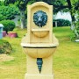 Heissner Aqua Stark Eco Multifunktions-Teichpumpe als dekorativer Brunnen mit Löwenkopf im Garten.