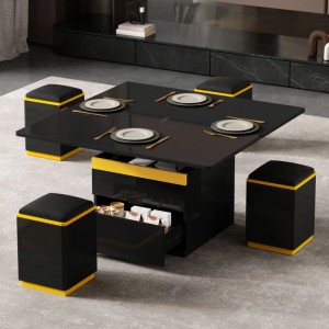 okwish Couchtisch Modern/HöhenVerstellbar/Klappbar Esstisch Wohnzimmermöbel 100 x 50 cm Schwarz