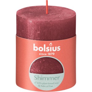 Bolsius Rustik-Kerze Shimmer, 80/68 mm, Rot. Stumpenkerze mit Metallic-Effekt.