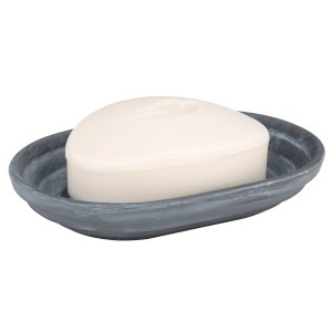 Wenko Seifenablage Iseo, hellgraue Keramikschale mit Seife, 12 cm, für Bad und WC.