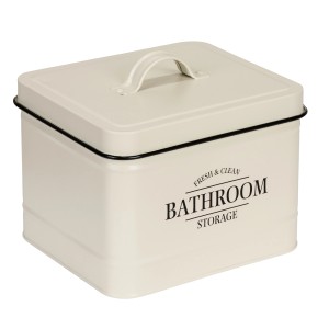 Beige Wenko Badbox Uri mit Deckel, 18x16x15,5 cm, zur Aufbewahrung im Badezimmer.