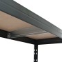 Detailansicht: Ar Shelving Schwerlastregal, anthrazitfarben, mit HDF-Böden und Stecksystem.