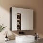 Emke Badspiegelschrank 75x65 cm, schwarz, mit zwei Spiegeltüren, beleuchtetem offenem Fach und Stauraum.