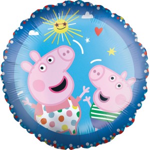 Runder Peppa Pig Folienballon (Ø 45cm) mit Peppa und Schorsch Motiv für Kindergeburtstage.