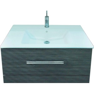 Fackelmann Waschbecken Kera Weiß, 81 cm, mit Unterschrank und Armatur.