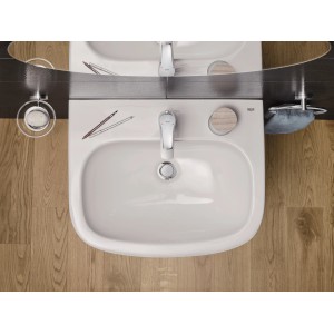 Grohe Euro Keramik Handwaschbecken, 60 cm, Alpinweiß, mit Armatur und Accessoires.