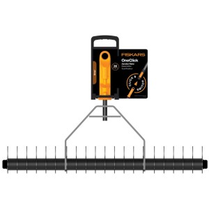 Fiskars OneClick Rasenlüfter mit Zinken, orange-schwarz, für Kombisysteme zur Rasenpflege.