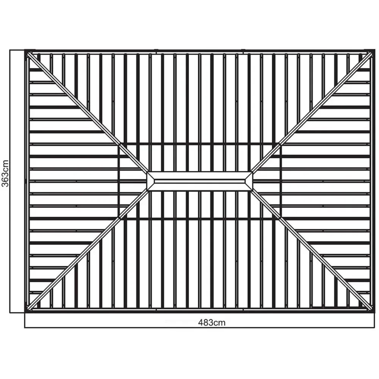 Draufsicht des Sojag Aluminium Pavillon Messina 12x20 in Anthrazit mit Maßangaben.