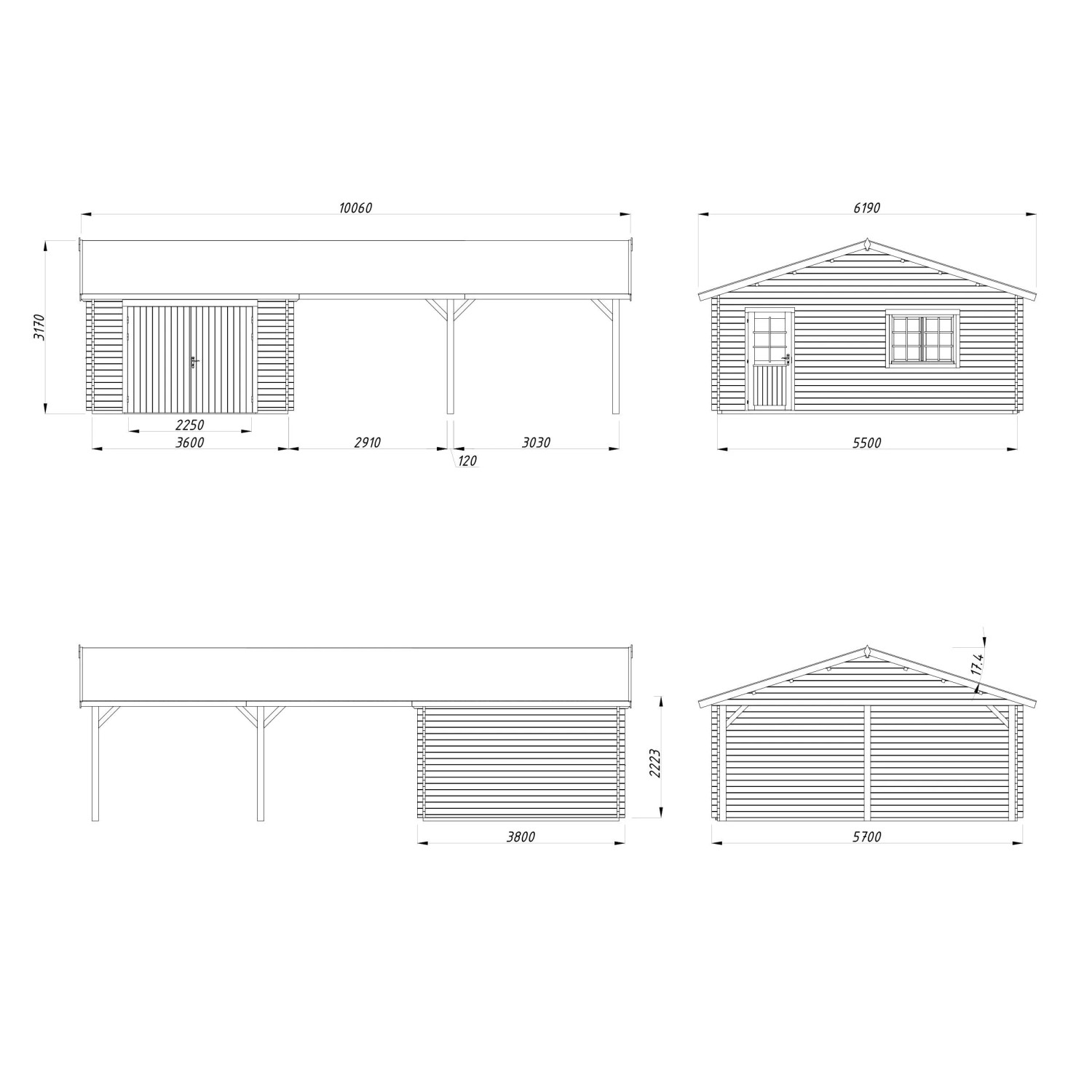 Palmako Garage Roger mit Holztor 956 x 550 cm Lackiert Dunkelgrau-Weiß FSC®_6