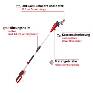 Einhell Akku-Hochentaster GC-LC 18/20 Li T-Solo: Astsäge mit Verlängerung für Baumpflege.
