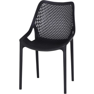 Anthrazitfarbener Siena Garden District Stapelsessel mit offenem, geometrischem Design.