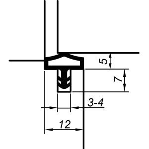 Detailzeichnung Primo Türdichtung Lignum 34, Holzzarge, 3-4 mm, weiße Meterware mit Maßangaben.