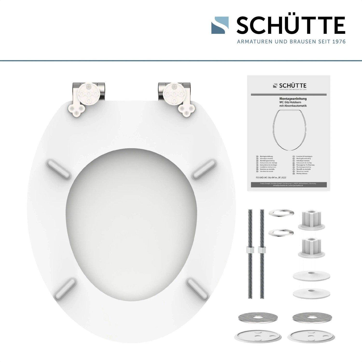 Schütte WC-Sitz White Holzkern mit Absenkautomatik und Befestigungsmaterial.