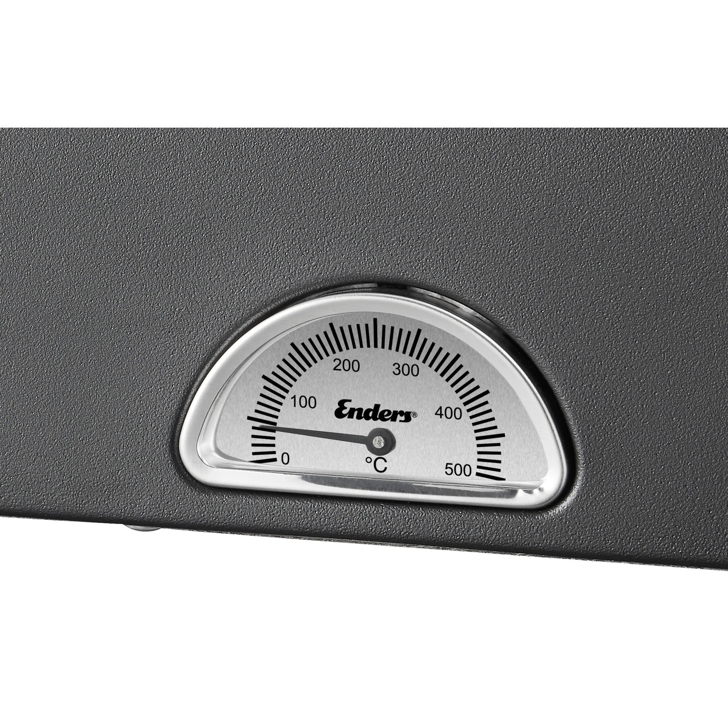 Detailaufnahme des Thermometers am Enders Pizzaofen Paco. Temperaturanzeige in Grad Celsius.