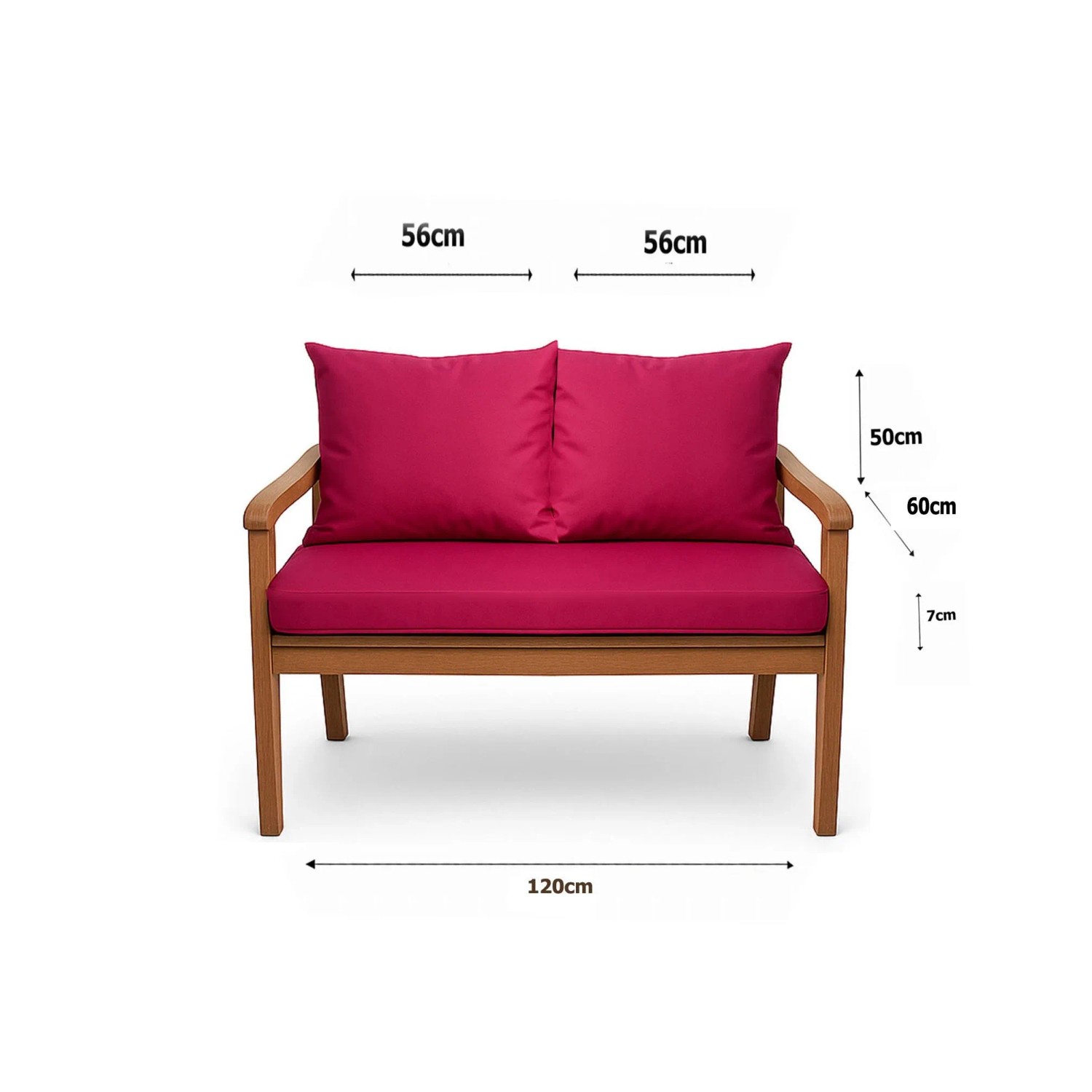 Setgarden Bankkissen-Set, Rose, 120x60 cm + 2 Rückenkissen für 2-Sitzer Gartenbank.