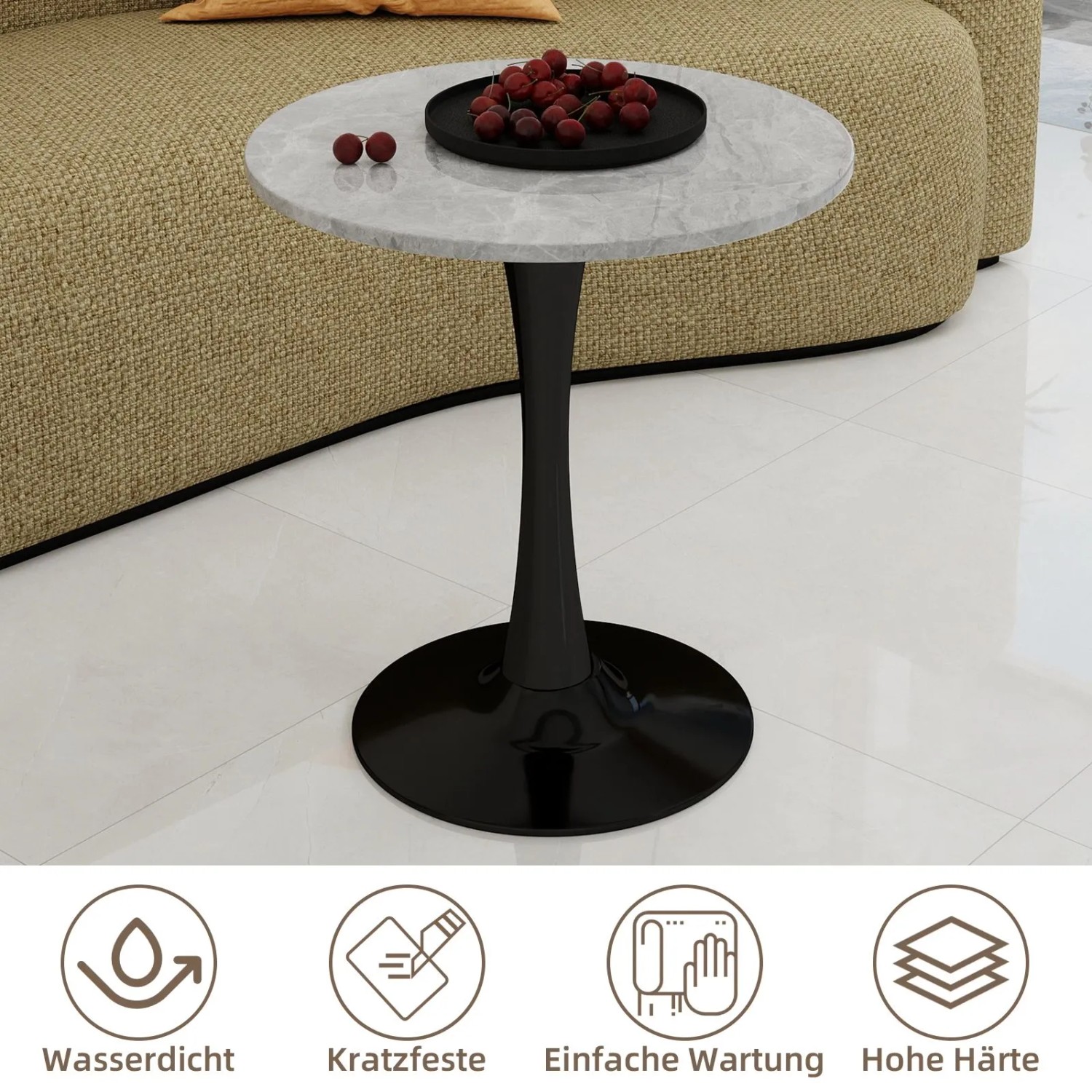 okwish Couchtisch mit Marmor Tischplatte Wohnzimmer Esszimmer 70x70x72cm Grau_7