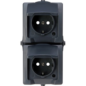 Kopp Steckdose, Anthrazit, 2-fach, für Feuchtraum geeignet.