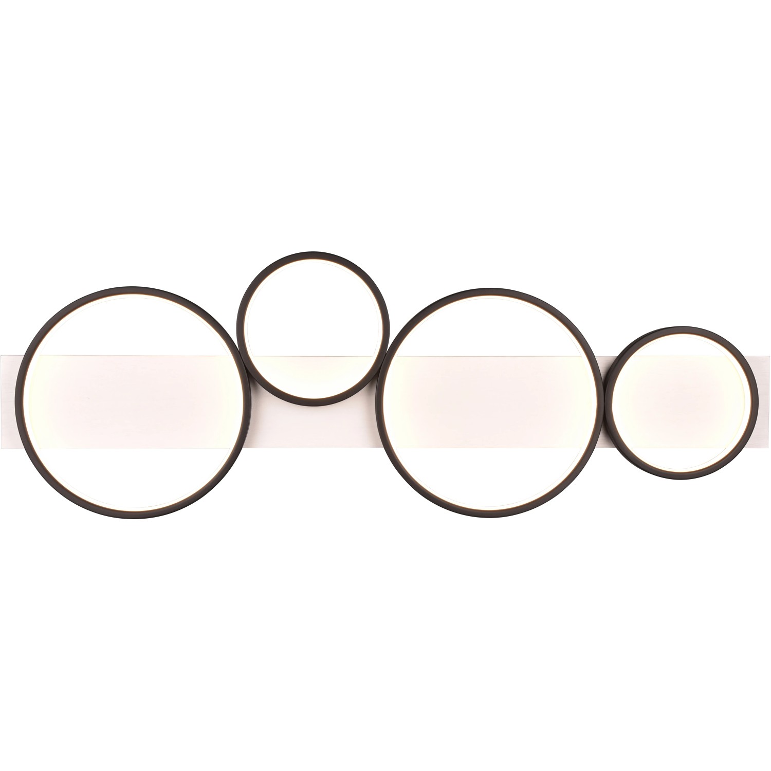 Moderne Trio LED Deckenleuchte Medera, schwarz matt, mit vier runden Leuchtelementen.