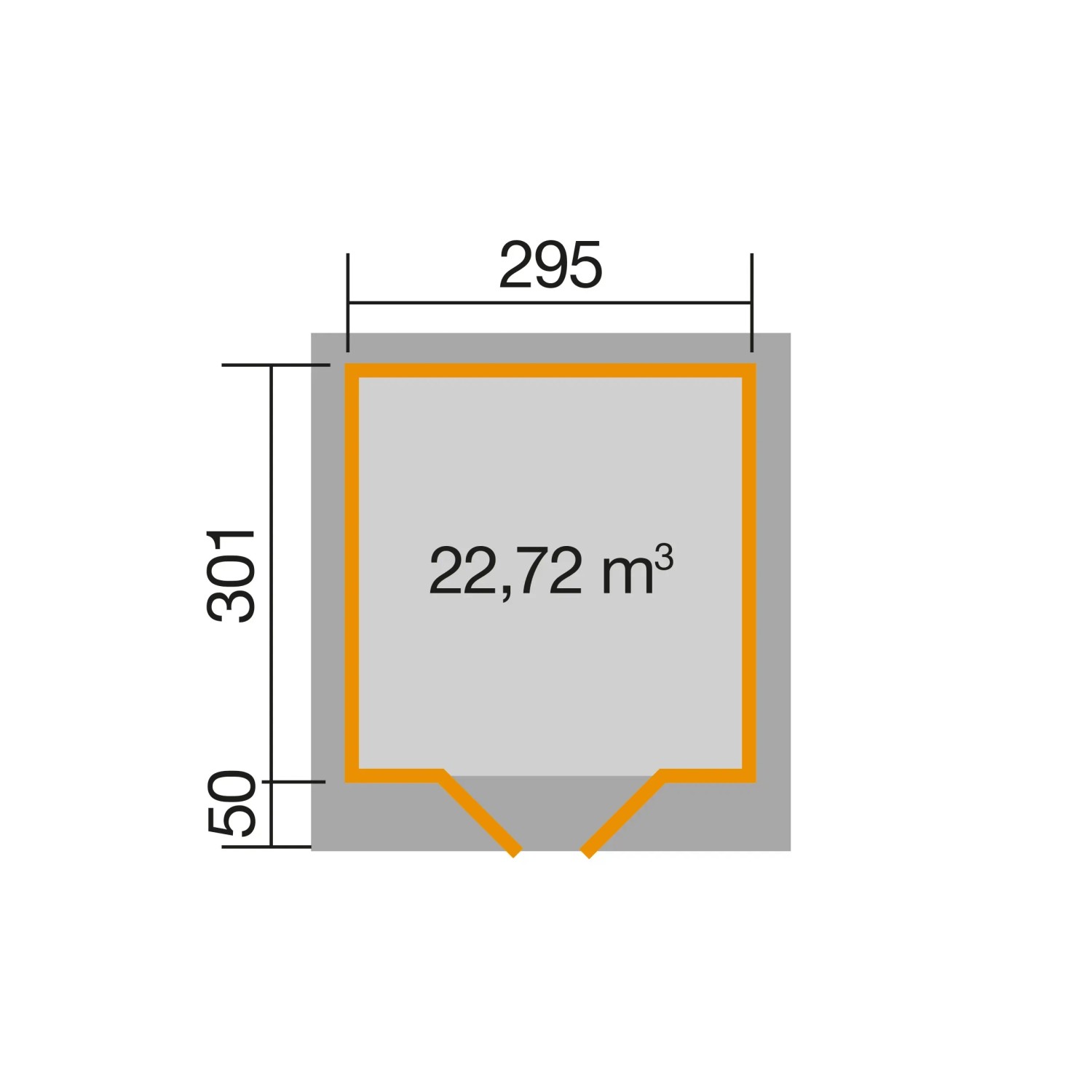 Grundriss Weka Holz-Gartenhaus Flachdach lasiert, Maße 295x301 cm, Fläche 22,72 m².