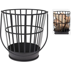 Schwarzer Feuerkorb (38 cm) mit Tragegriff, ideal für gemütliche Abende im Garten.