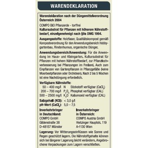 Detailansicht: Inhaltsangabe und Zusammensetzung der Compo Bio Pflanzerde torffrei.