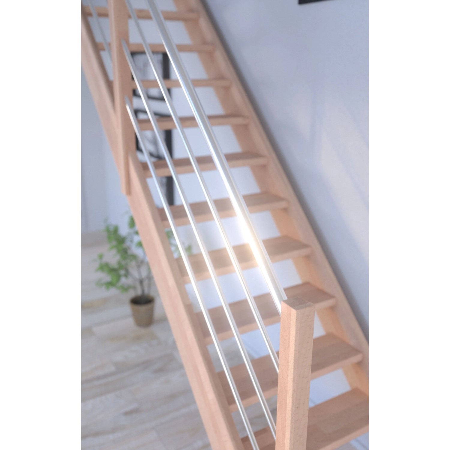Treppe Mykonos Pro Buche Gerade 80 cm Holz-Edelstahl-Geländer L FSC®_4