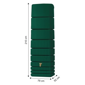 4rain Slim Regenwassertank, 650 l, grün, mit Zubehör. Schlankes Design für die Wandmontage.