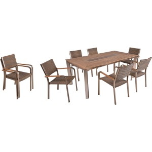 9-teilige Polyrattan Tischgruppe Florence in Champagner und Teakoptik.