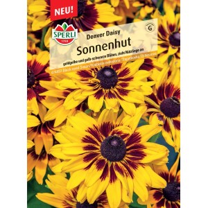 Samenpackung Sperli Sonnenhut Denver Daisy mit gelb-roten Blüten.