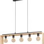 Eglo Pendelleuchte Famborough, 5-flammig, schwarz-natur, mit Holzrahmen und fünf E27 Fassungen.