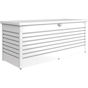 Weiße Biohort Freizeitbox Gr. 200: Regenwasserdichte Universalbox aus Stahlblech für Garten & Terrasse.