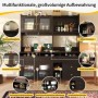 okwish Hochschrank mit Glastür Weinglasregal Restaurant 145x39x171cm Schwarz_7