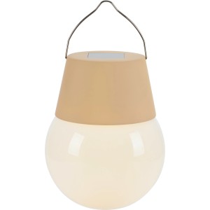 Dekorative beige Solar-LED-Leuchte aus mattem Kunststoff mit Aufhängebügel. Ideal für Garten & Balkon.