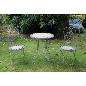 Acamp Gartenset Provence, 3-teilig, anthrazitgrau, mit Bistrotisch und zwei Gartenstühlen mit Mosaik.