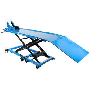 Güde Motorrad Montagerampe GMR 560, blaue Hebebühne für Wartung und Reparatur von Zweirädern bis 560 kg.