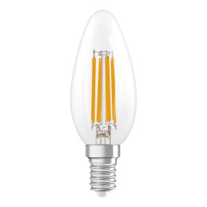 Osram LED-Lampe E14, Kerzenform, 3,4W, klar. Dimmbares Leuchtmittel für dekorative Beleuchtung.