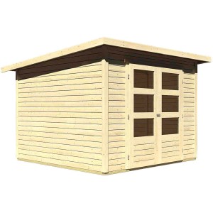 Karibu Holz-Gartenhaus Sitten 4: Gartenhaus aus Fichte mit Doppeltür und Fenstern.