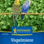Kiepenkerl Saatgut Vogelmiere: Zwei Sittiche auf einer Stange vor grünen Blättern.