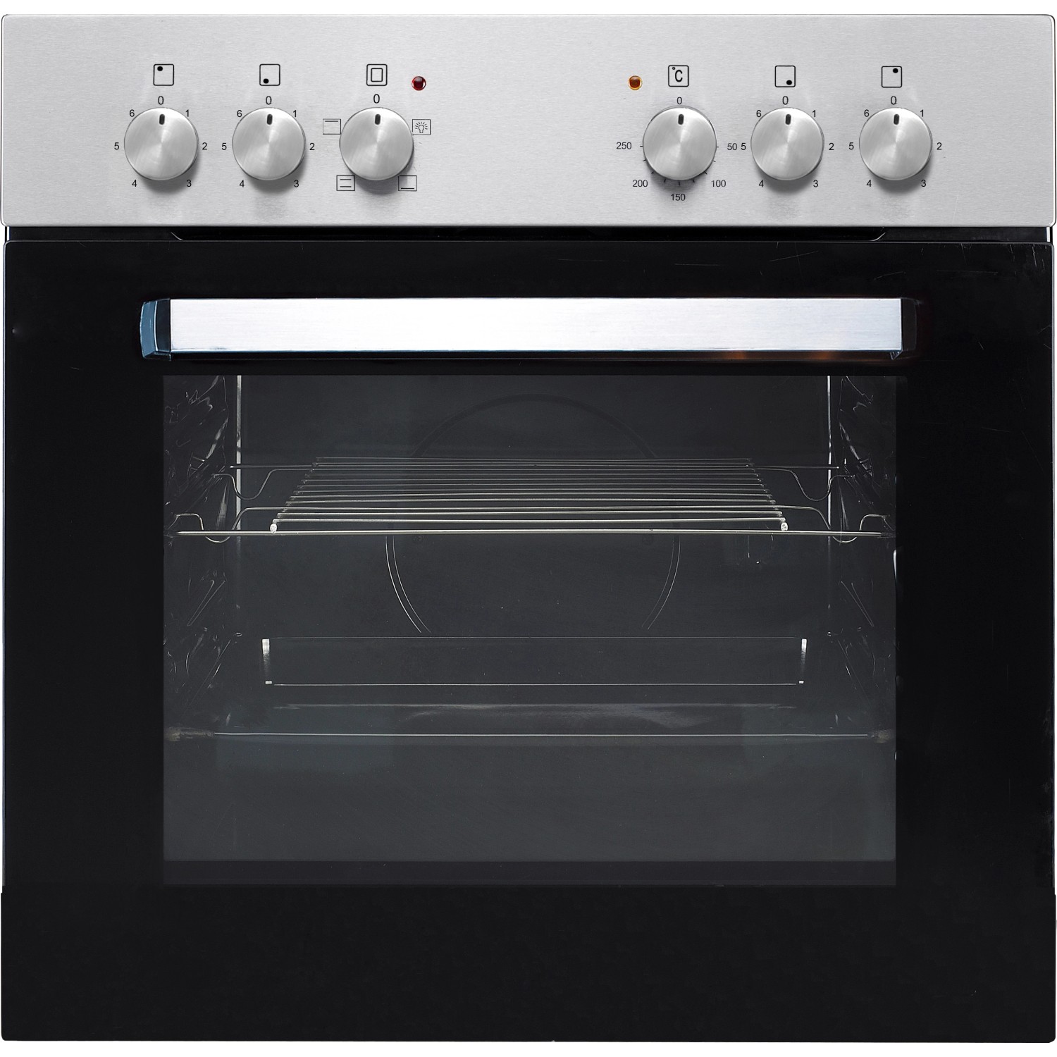 Einbauherd aus der Flex-Well Exclusiv Küchenzeile Vintea mit Glaskeramik-Kochfeld und schwarzer Ofentür.