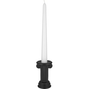 Schwarzer Kerzenhalter im Antik-Stil mit weißer Kerze. Dekorative Tischdeko.