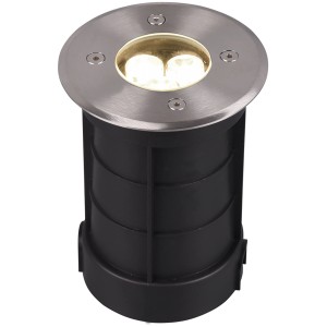 Runder Trio LED-Bodeneinbaustrahler Belaja, Nickel matt, für den Außenbereich.