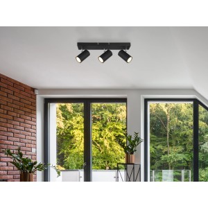 Globo Strahler Robby, 3-flammig, schwarz matt. Moderner Spot für GU10 Leuchtmittel.